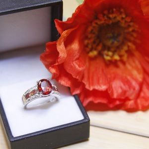 Astonishing Orange Opal with Beautiful Garnet Ring